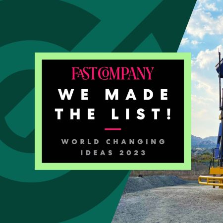Graphic saying First Mode "We Made the list!" for Fast Company's World Changing Ideas.