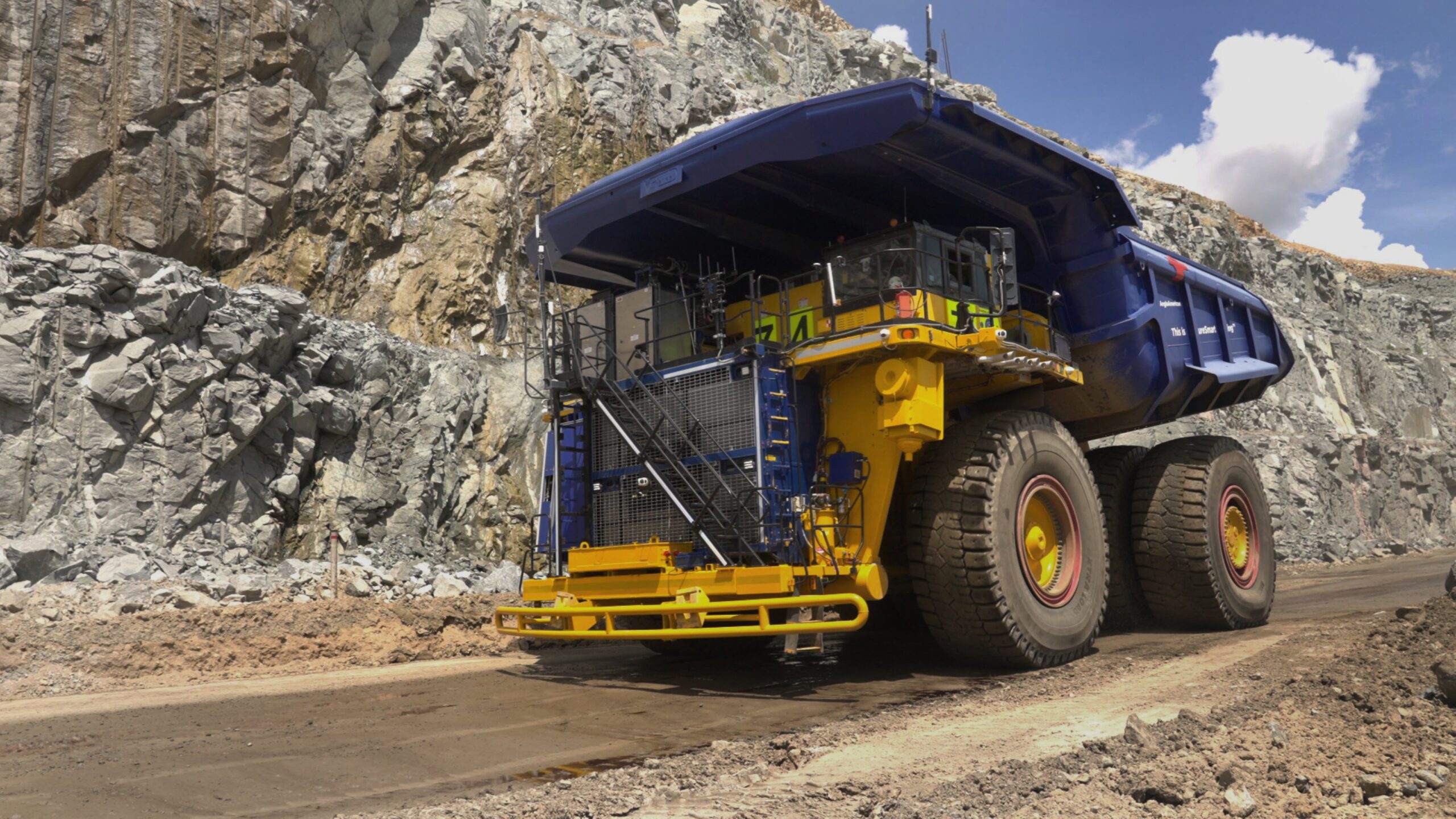 Shot of a mining haul truck operating at a mine site in South Africa.